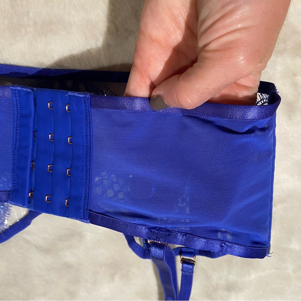 (XS) Savage x Fenty Lace & Vinyl Bustier Bra Extra Small Clear Metallic Blue - Picture 9 of 14